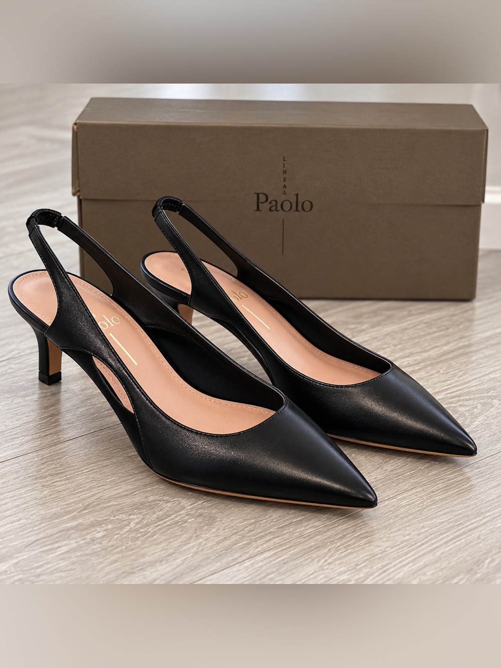 Linea Paolo Corley Black Leather Slingback Kitten Heels Size 9